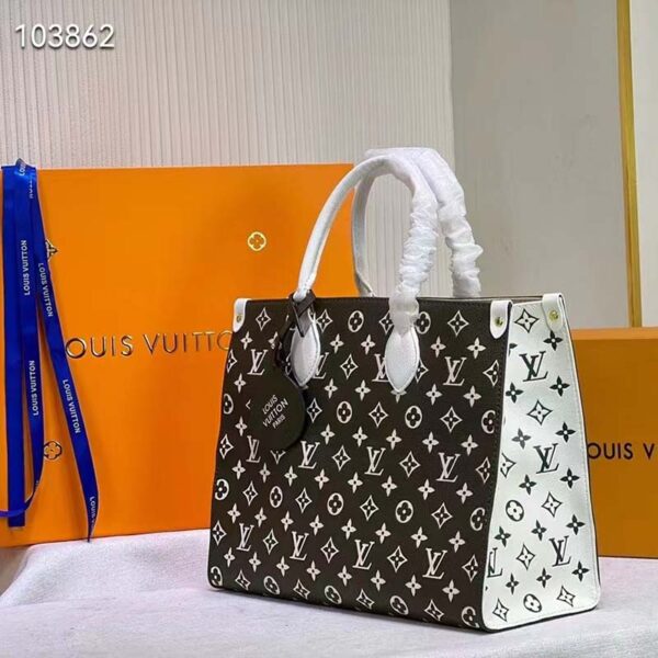 Louis Vuitton LV Women OnTheGo MM Tote Bag Green Printed Embossed Grained Cowhide - Image 5