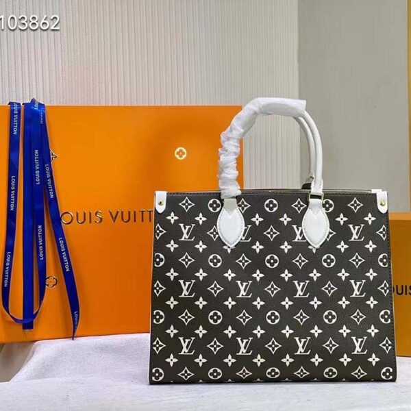 Louis Vuitton LV Women OnTheGo MM Tote Bag Green Printed Embossed Grained Cowhide - Image 3