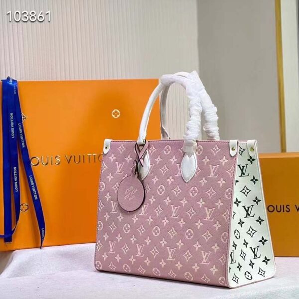 Louis Vuitton LV Women OnTheGo MM Tote Bag Pink Printed Embossed Grained Cowhide - Image 4