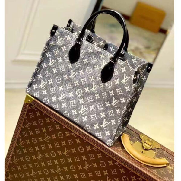 Louis Vuitton LV Women OnTheGo MM Tote Gray Denim Textile Jacquard - Image 4