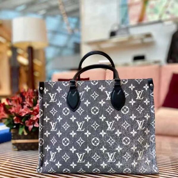 Louis Vuitton LV Women OnTheGo MM Tote Gray Denim Textile Jacquard - Image 2