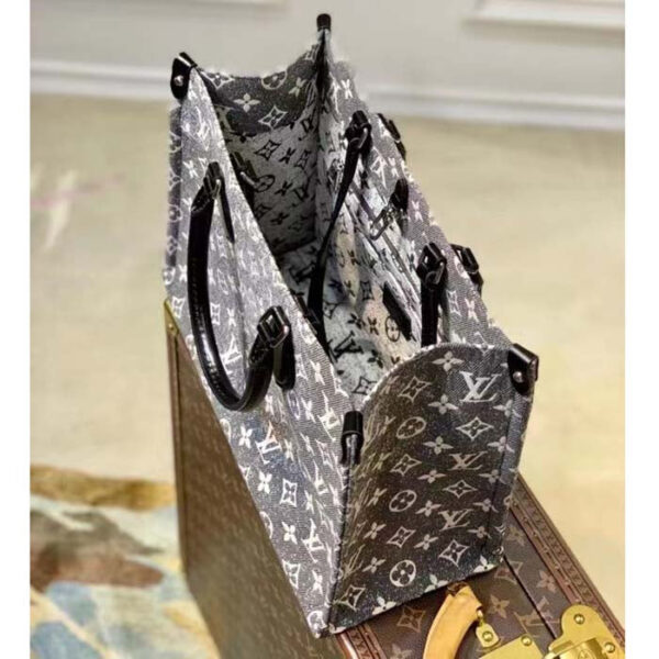 Louis Vuitton LV Women OnTheGo MM Tote Gray Denim Textile Jacquard - Image 8