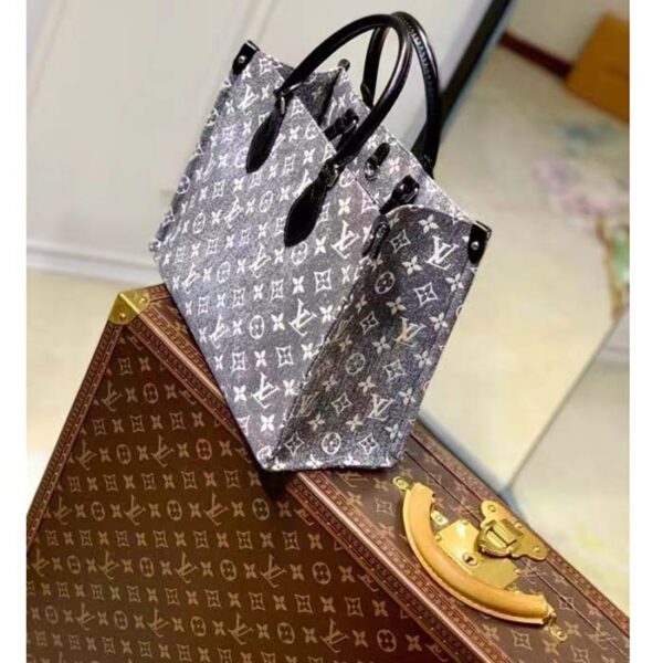 Louis Vuitton LV Women OnTheGo MM Tote Gray Denim Textile Jacquard - Image 6