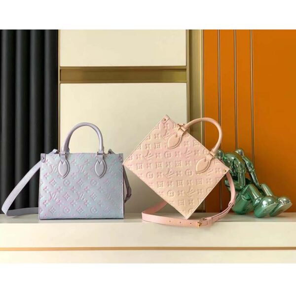 Louis Vuitton LV Women OnTheGo PM Tote Bag Purple Sprayed Embossed Grained Cowhide - Image 8