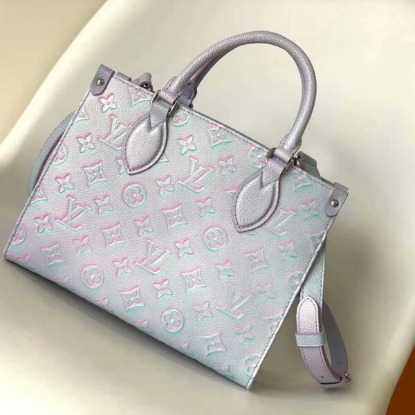 Louis Vuitton LV Women OnTheGo PM Tote Bag Purple Sprayed Embossed Grained Cowhide - Image 3