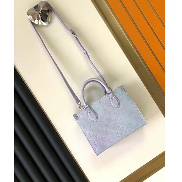 Louis Vuitton LV Women OnTheGo PM Tote Bag Purple Sprayed Embossed Grained Cowhide - Image 7