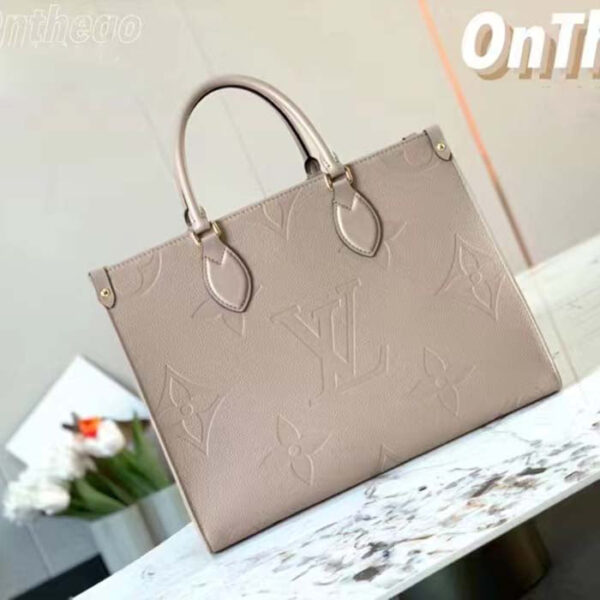 Louis Vuitton LV Women Onthego PM Tote Crème Beige Embossed Grained Cowhide Leather - Image 2