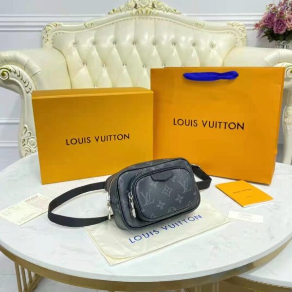 Louis Vuitton LV Women Outdoor Pouch Taigarama Noir Black Coated Canvas Cowhide Leather - Image 5