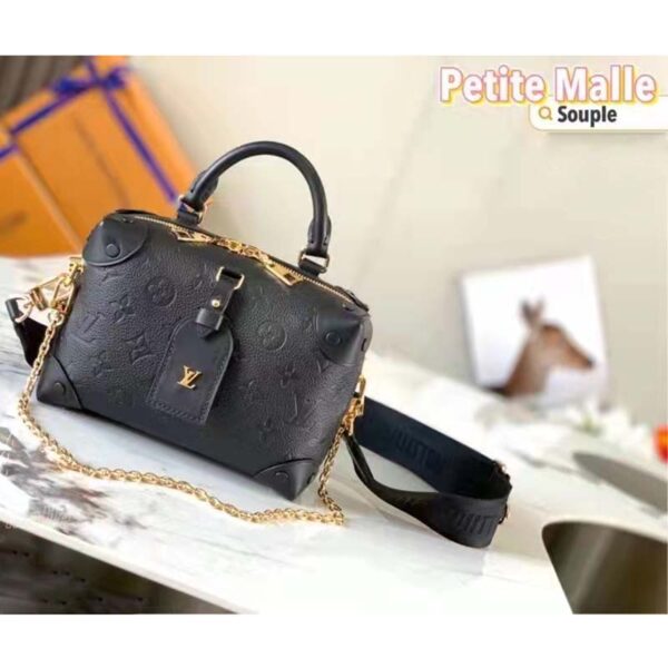 Louis Vuitton LV Women Petite Malle Souple Black Embossed Grained Cowhide Leather - Image 3