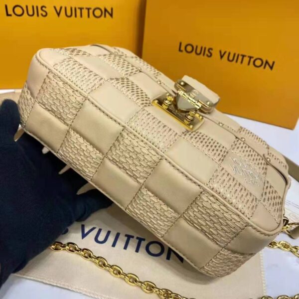 Louis Vuitton LV Women Pochette Troca Handbag Cashmere Beige Damier Quilt Lamb Leather - Image 6