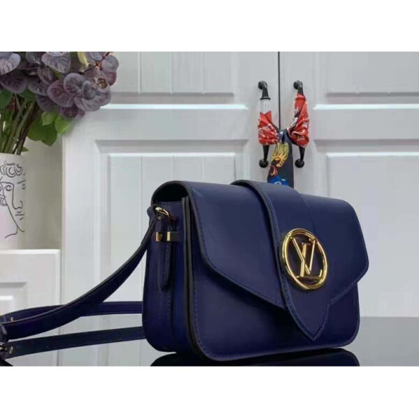 Louis Vuitton LV Women Pont 9 Soft MM Handbag Blue Grained Calfskin - Image 3