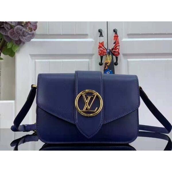 Louis Vuitton LV Women Pont 9 Soft MM Handbag Blue Grained Calfskin - Image 2