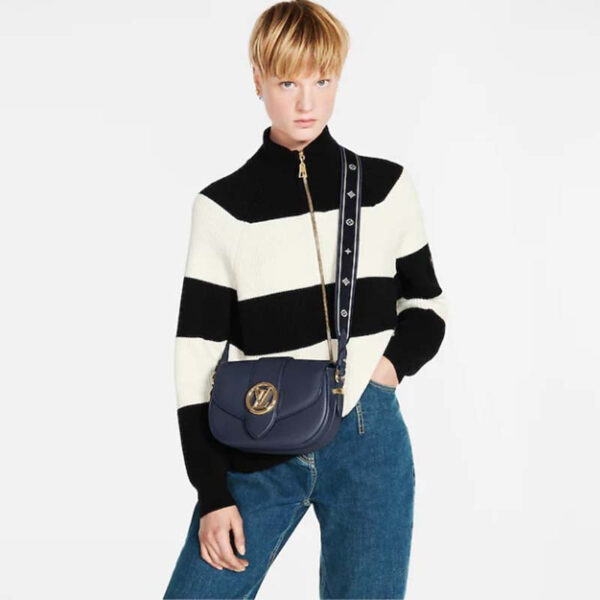 Louis Vuitton LV Women Pont 9 Soft MM Handbag Blue Grained Calfskin - Image 12