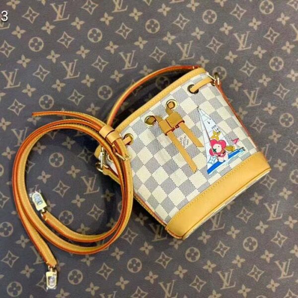 Louis Vuitton LV Women Sac Nano Noé Dragon Fruit Pink Damier Azur Coated Canvas - Image 2