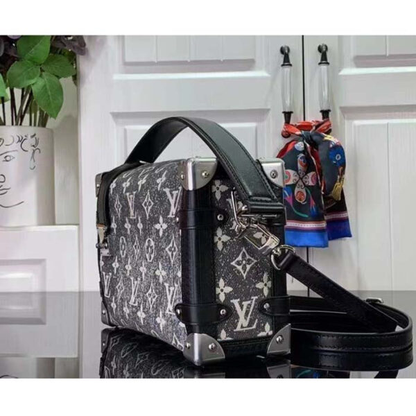 Louis Vuitton LV Women Side Trunk Handbag Gray Denim Textile Jacquard - Image 3