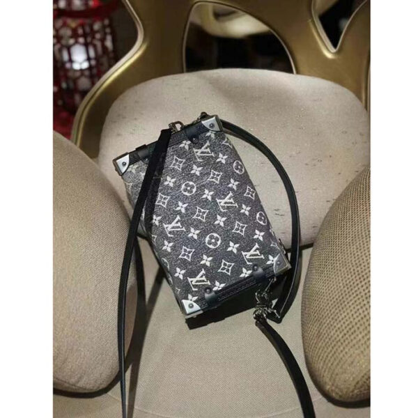Louis Vuitton LV Women Side Trunk Handbag Gray Denim Textile Jacquard - Image 5