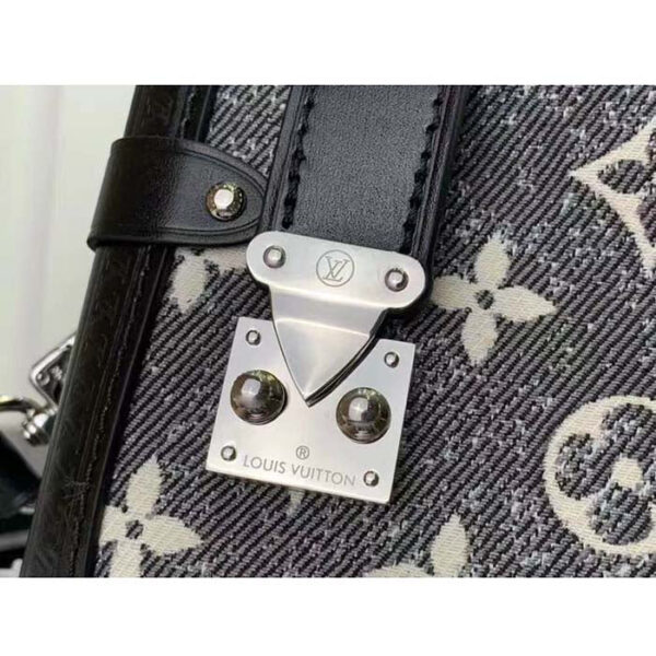 Louis Vuitton LV Women Side Trunk Handbag Gray Denim Textile Jacquard - Image 7