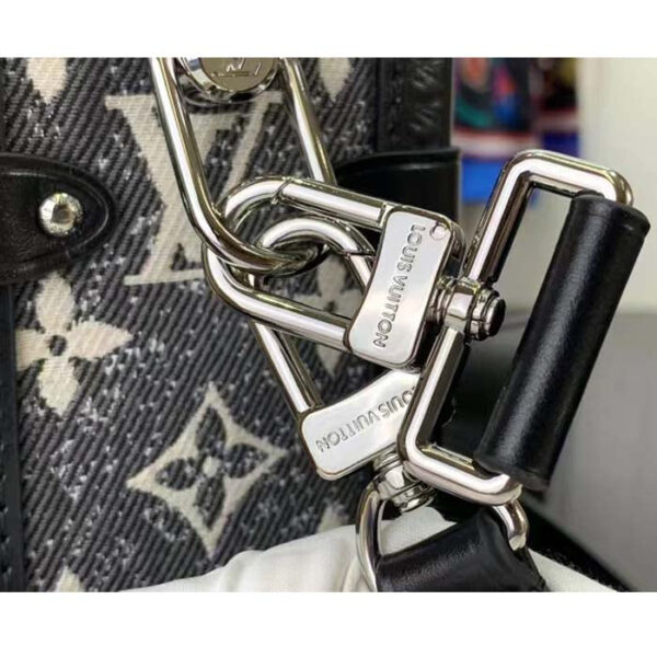 Louis Vuitton LV Women Side Trunk Handbag Gray Denim Textile Jacquard - Image 9