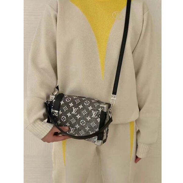 Louis Vuitton LV Women Side Trunk Handbag Gray Denim Textile Jacquard - Image 14