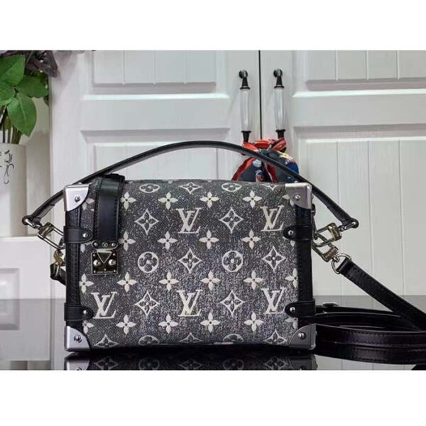 Louis Vuitton LV Women Side Trunk Handbag Gray Denim Textile Jacquard - Image 4