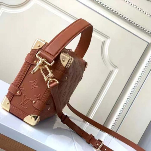 Louis Vuitton LV Women Side Trunk PM Handbag Petite Malle Tan Brown Calfskin - Image 4