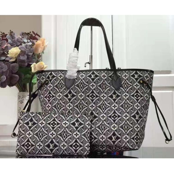 Louis Vuitton LV Women Since 1854 Neverfull MM Tote Black Monogram Flowers Canvas - Image 3