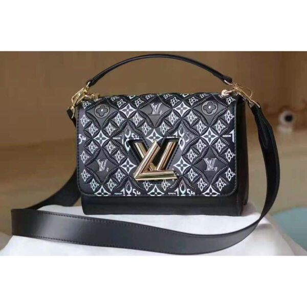 Louis Vuitton LV Women Since 1854 Twist MM Handbag Gray Embroidered Calfskin - Image 4