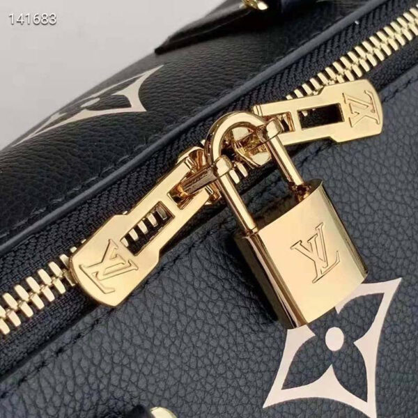 Louis Vuitton LV Women Speedy Bandoulière 25 Handbag Black Beige Embossed Grained Cowhide - Image 8