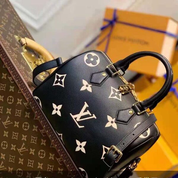 Louis Vuitton LV Women Speedy Bandoulière 25 Handbag Black Beige Embossed Grained Cowhide - Image 2