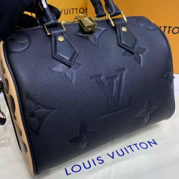 Louis Vuitton LV Women Speedy Bandoulière 25 Handbag Black Embossed Supple Grained Cowhide - Image 9