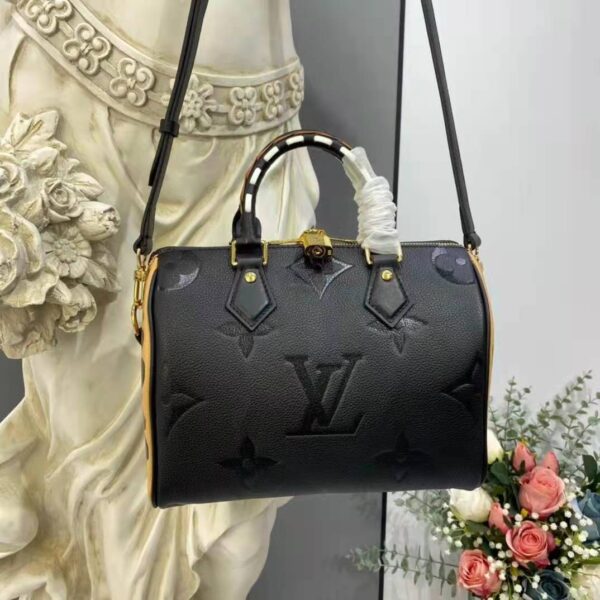 Louis Vuitton LV Women Speedy Bandoulière 25 Handbag Black Embossed Supple Grained Cowhide - Image 3