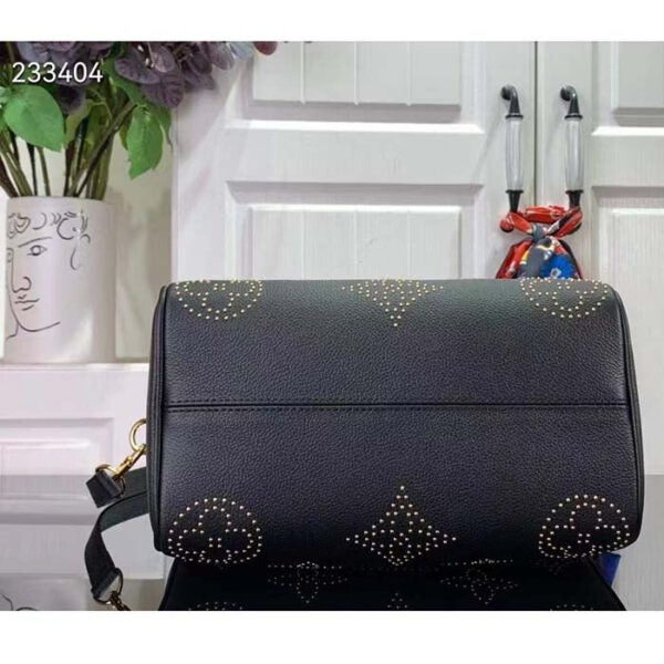Louis Vuitton LV Women Speedy Bandoulière 25 Handbag Black Monogram Empreinte Grained Cowhide Leather Studs - Image 4
