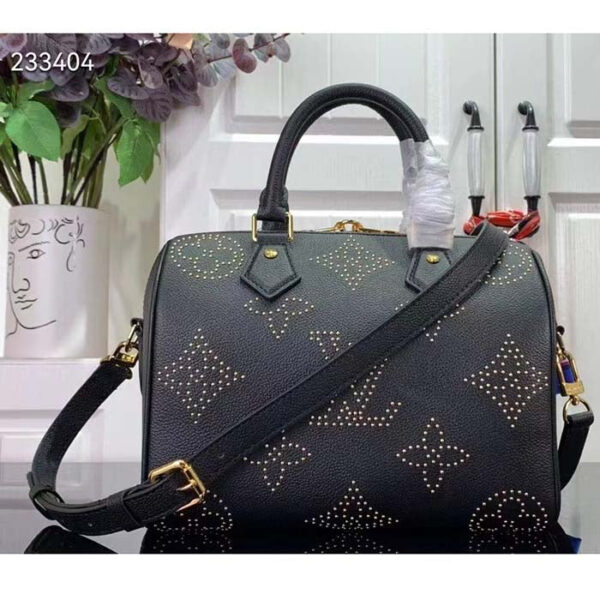Louis Vuitton LV Women Speedy Bandoulière 25 Handbag Black Monogram Empreinte Grained Cowhide Leather Studs - Image 3