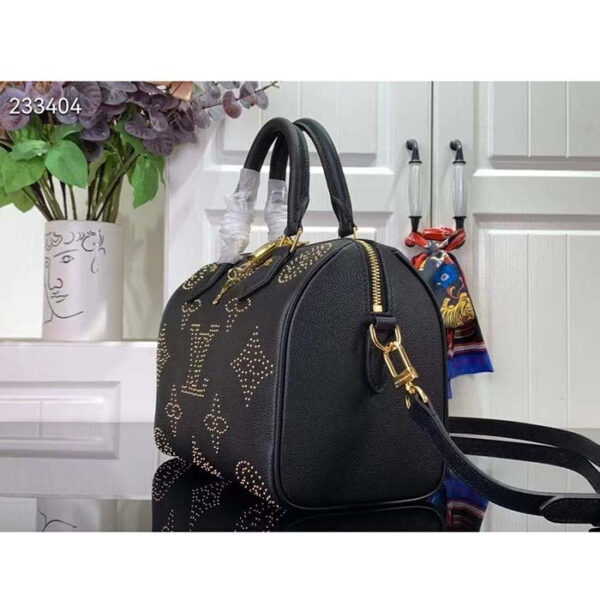 Louis Vuitton LV Women Speedy Bandoulière 25 Handbag Black Monogram Empreinte Grained Cowhide Leather Studs - Image 5