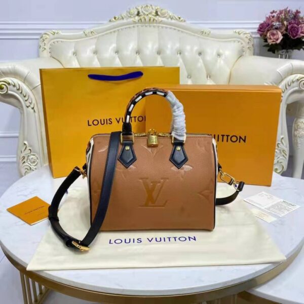 Louis Vuitton LV Women Speedy Bandoulière 25 Handbag Caramel Embossed Supple Grained Cowhide - Image 7