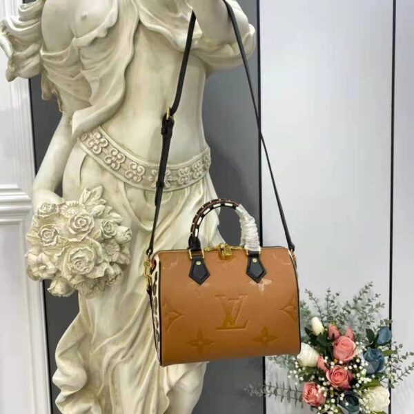 Louis Vuitton LV Women Speedy Bandoulière 25 Handbag Caramel Embossed Supple Grained Cowhide - Image 4