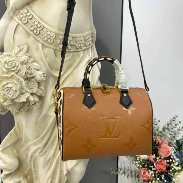 Louis Vuitton LV Women Speedy Bandoulière 25 Handbag Caramel Embossed Supple Grained Cowhide - Image 3