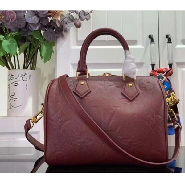 Louis Vuitton LV Women Speedy Bandoulière 25 Wine Red Monogram Empreinte Embossed Grained Cowhide Leather - Image 3