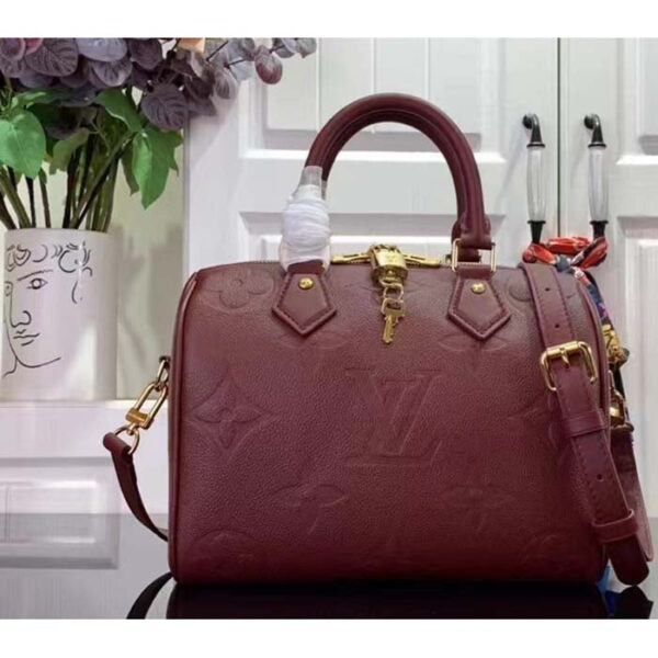 Louis Vuitton LV Women Speedy Bandoulière 25 Wine Red Monogram Empreinte Embossed Grained Cowhide Leather - Image 2