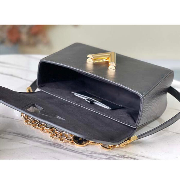 Louis Vuitton LV Women Twist MM Handbag Black Epi Grained Leather Monogram Flower - Image 6