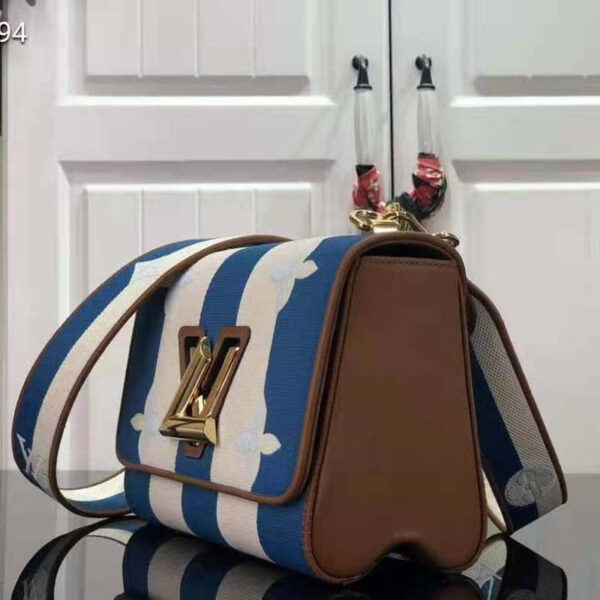 Louis Vuitton LV Women Twist MM Handbag Blue Embroidered Canvas Calf Leather - Image 2
