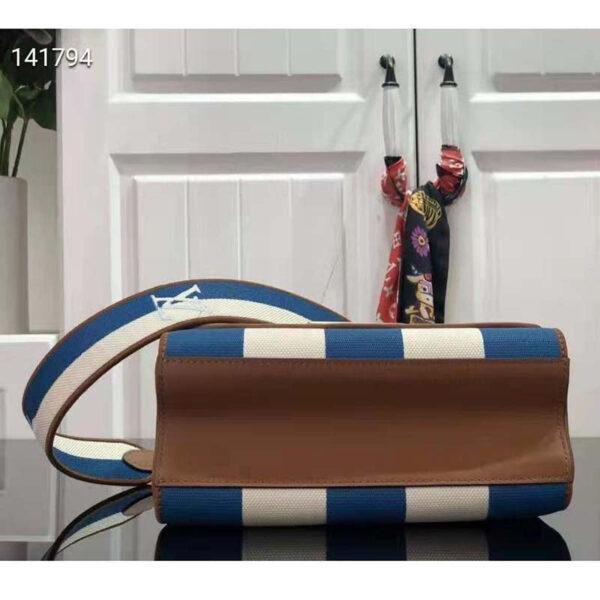 Louis Vuitton LV Women Twist MM Handbag Blue Embroidered Canvas Calf Leather - Image 4