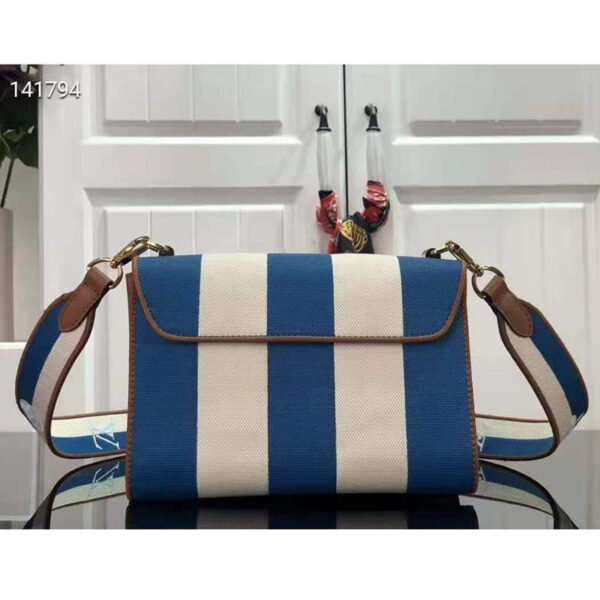 Louis Vuitton LV Women Twist MM Handbag Blue Embroidered Canvas Calf Leather - Image 3