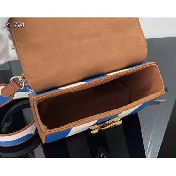 Louis Vuitton LV Women Twist MM Handbag Blue Embroidered Canvas Calf Leather - Image 5
