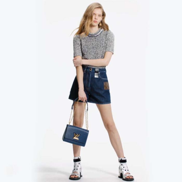 Louis Vuitton LV Women Twist MM Handbag Indigo Blue Epi Grained Cowhide Leather - Image 11