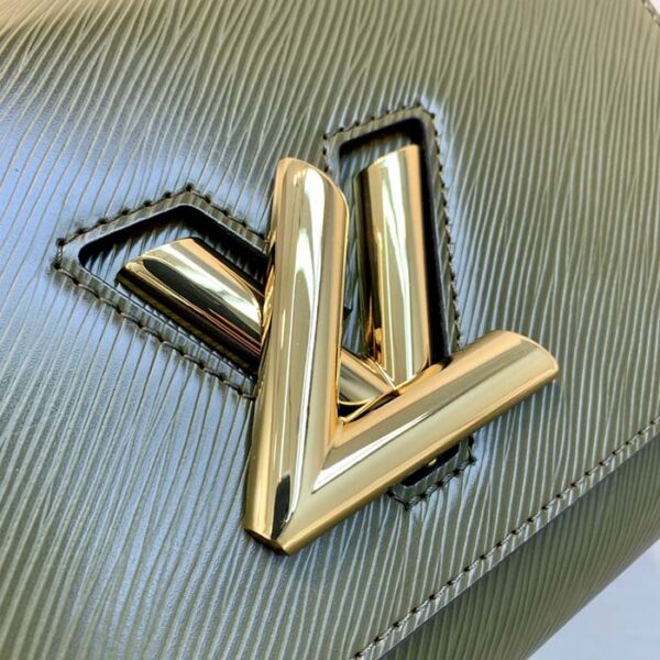 Louis Vuitton LV Women Twist MM Handbag Kaki Quartz White Epi Grained Cowhide - Image 8