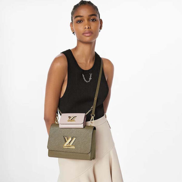 Louis Vuitton LV Women Twist MM Handbag Kaki Quartz White Epi Grained Cowhide - Image 12