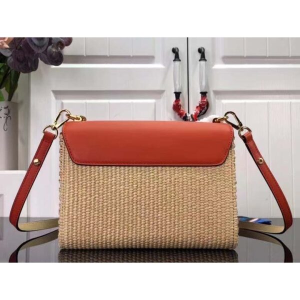 Louis Vuitton LV Women Twist MM Handbag Orange Raffia Smooth Cowhide Leather - Image 3