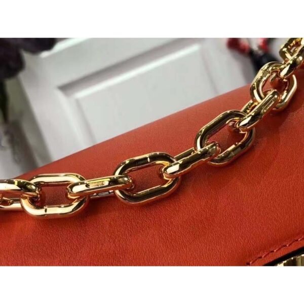 Louis Vuitton LV Women Twist MM Handbag Orange Raffia Smooth Cowhide Leather - Image 8