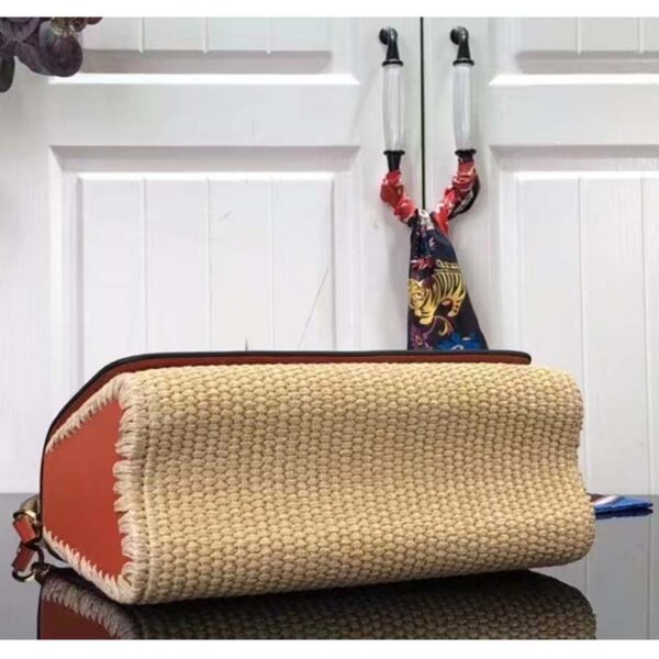 Louis Vuitton LV Women Twist MM Handbag Orange Raffia Smooth Cowhide Leather - Image 4